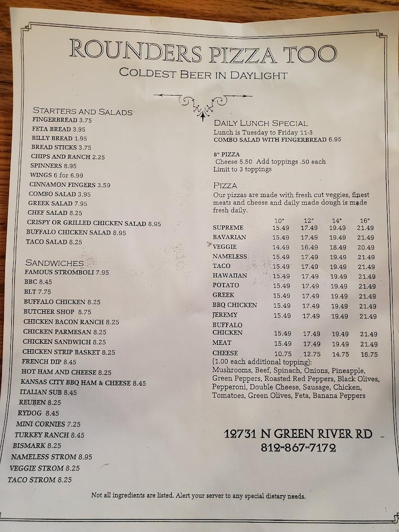 Rounders Too Menu image 2